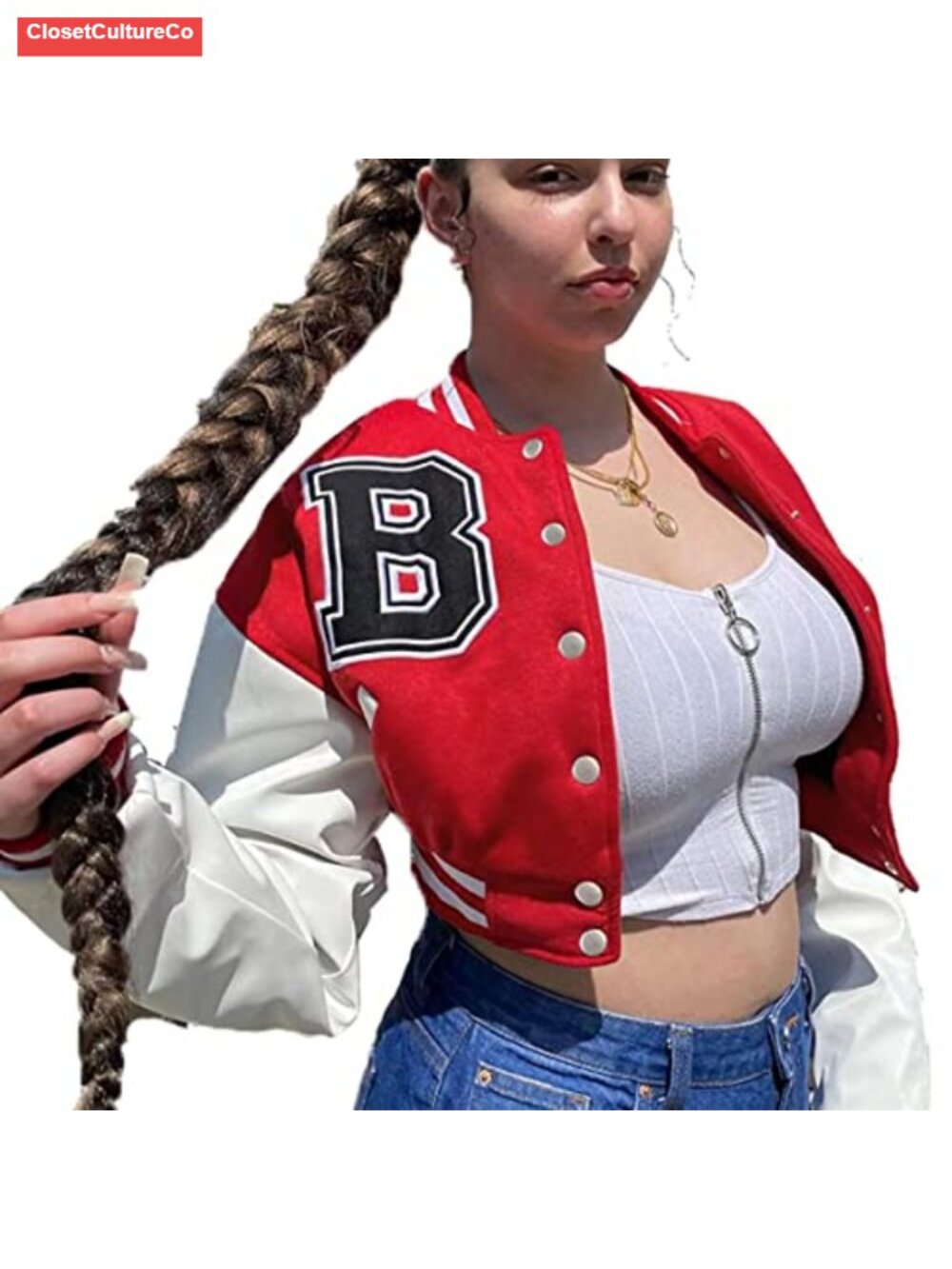 Womens Crop Varsity Jacket Stitched Leather Sleeves Baseball Bomber Streetwear